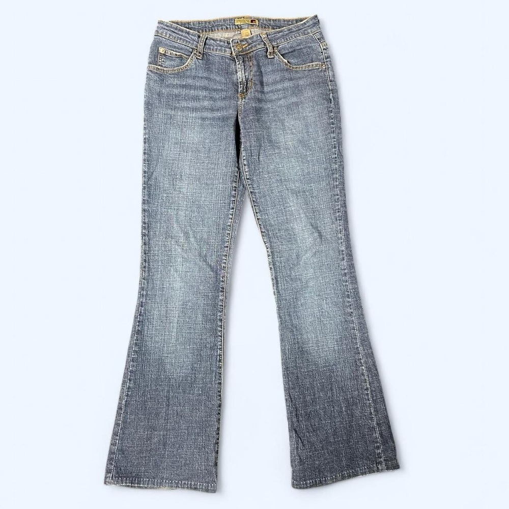 Vintage Y2k Dark Wash Low Rise Flare Jeans 28 2000s Blue Retro Denim